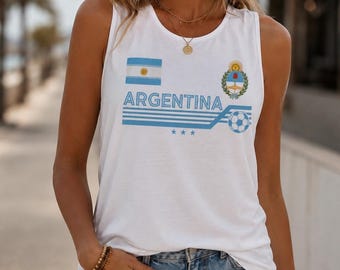 Argentina Soccer Baby Tee, Women's Argentina Football Shirt with 3 Stars and Flag, Soccer Fan Gift, Trendy Argentina Tank Top for Her