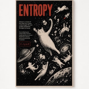 Entropy Cat Poster, Cosmic Science Wall Art, Physics Space Print, Astronomy Decor