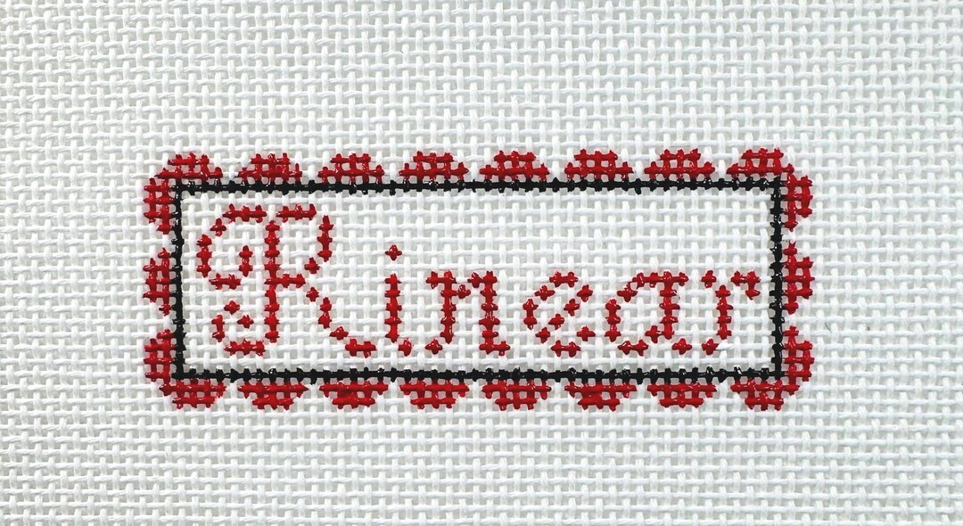 Custom Needlepoint Name Tag Canvas: Simple Scallop Style, Red and Black ...