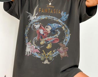Comfort Colors Fantasia Sorcerer Mickey Shirt, Vintage Watercolor Graphic Tee, Disneyland Family Matching Vacation Outfit, Magical Gift