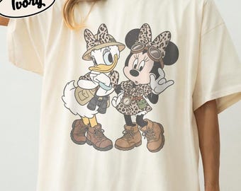 Retro Watercolor Safari Minnie Daisy Comfort Colors Shirt, Animal Kingdom Family Matching Tee, Leopard Disney Girls Trip Vacation Gifts
