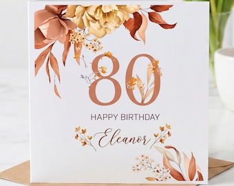 Tarjeta de cumpleaños personalizada para 80 años, regalo floral para celebrar un cumpleaños especial para mamá, tarjeta de felicitación para abuela por su 80 cumpleaños, tarjeta de felicitación para mujeres.