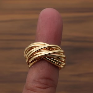 Bague multi-anneaux entrelacés fait main, 16 anneaux roulants, bijoux tendance en plaqué or