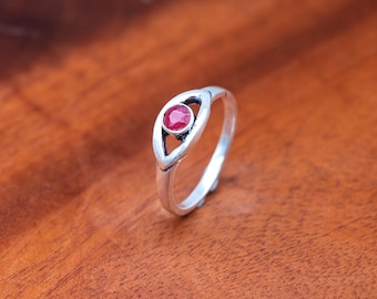 Dainty Ruby Ring, 925 Sterling Silver, Minimalist Gemstone