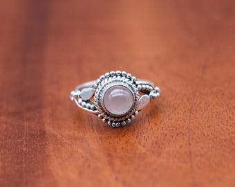 Handmade Pink Chalcedony Sterling Silver Ring, Bohemian Jewelry