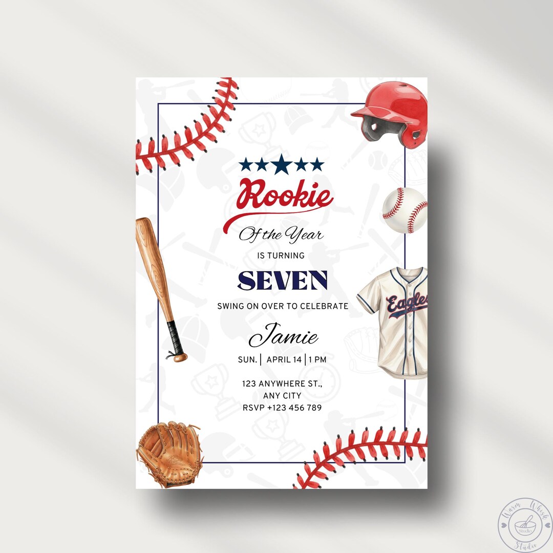 Baseball Birthday Invitation, Rookie of the Year Theme (digital ...