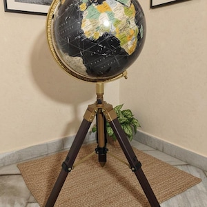 Vintage World Globe 14 Inch Diameter | Tall 45 Inch Floor Globe | Aluminum Brass Base | Retro Home Office Decor