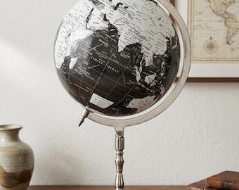 Globo terráqueo decorativo minimalista de 30 cm (12 pulgadas) con mapa geográfico para biblioteca y escritorio ejecutivo. Ideal para entusiastas de los viajes y para decorar oficinas con un estilo sofisticado y educativo.