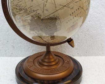 Vintage World Globe Atlas Desk Decor, Antique Style Geography Globe, Nautical Office & Home Library Accent, Travel Lover Gift