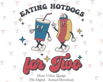 Eating for two Pregnancy Announcement png, Retro Couple Food Design, Eating Hot Dogs for two, Retro Baseball Maternity png, Baby Reveal Gift