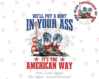 Patriotic Cowboy Boot PNG, It's The American Way Png, 4th of July, Red White and Blue Guitar Png,  Independence Day Country Music png,