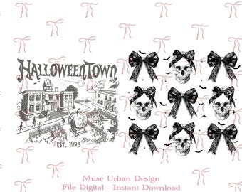 Miasteczko Halloween PNG, Kokarda Czaszka Kokietki PNG, Gotyckie Halloween PNG, Upiorny Sezon, Kokarda Halloween Kokietki PNG, Halloweentown Est 1998 Projekt