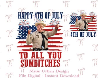 Fijne 4 juli voor iedereen, png, grappige patriottische sheriff png, retro Smokey and the bandit-film png, klassieke film 4 juli png