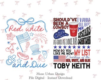 Red White and Blue PNG Bundle, Patriotic Summer, Retro America PNG, Western Country png , 4th of July Digital Download, Country concert