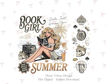 Book Girl Summer PNG, Summer Bookish png, Girls Just Wanna Have Sun png, Beach Reading png, Dark Romance png, Book Lover Summer PNG, summer