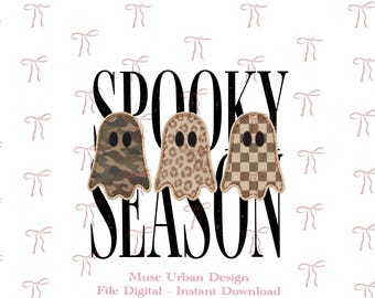 Spooky Season Ghost PNG, Leopard Camo Checkered Ghosts, Halloween PNG, Retro patchwork ghosts png, leopard, camo, ghosts with leopard png