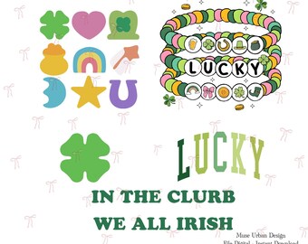 St. Patrick's Day PNG-bundel, Lucky Icons & Bracelet Design, Shamrock Rainbow Pot of Gold png, St Paddy's digitale download, Irish Party, png