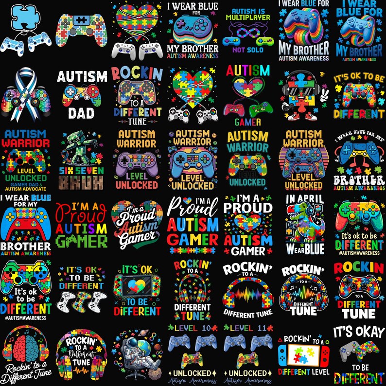 40+ Autism Gamer PNG Bundle, Video Game Puzzle Piece Sublimation ...