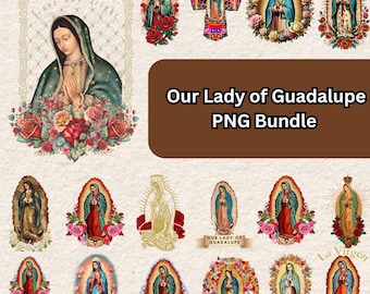 15+ Our Lady of Guadalupe PNG Bundle, Virgin Mary Floral Religious Art, Catholic Faith Gift Designs