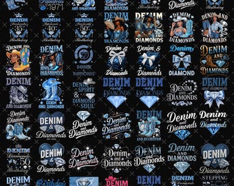 Denim and Diamonds Digital Bundle, Boots on the ground denim Png, Blue Jeans, Pearls, Cowboy Style, Glam Cowgirl Party Design Png