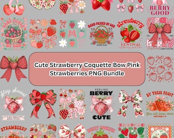 25+ Strawberry Coquette Bow PNG Bundle – Pink Strawberry Designs for Shirts & Prints