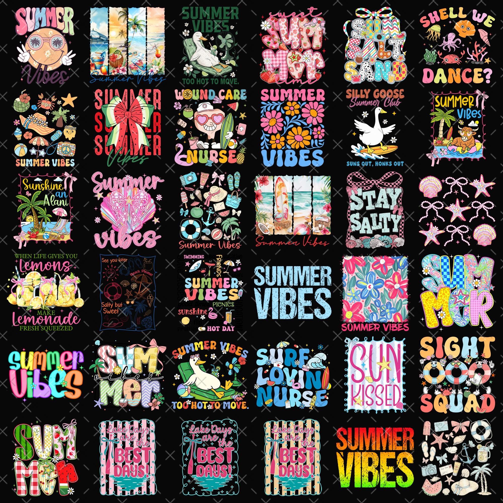 30+ Summer Vibes PNG Bundle | Beach Vacation Graphics, Retro Tropical ...
