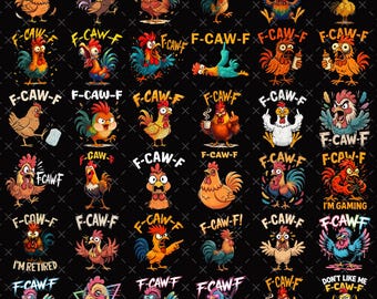 Trendy Funny F-Caw-F Chicken Bundle PNG Funny Screaming Chicken PNG Meme Farm Animal Png F-CAW-F Meme F-Caw-F Chicken Rooster Meme Clipart