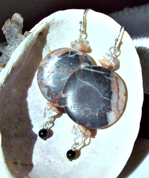 Black Cherry Earrings Black Cherry and White Agate Discs. ID Etsy