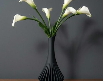 Modern 3D Printed Vase | PLA Home Decor | Geometric Accent Piece | Black, White, Gray