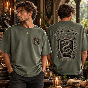 House of the Serpent Premium Oversized Tee | AS Colour Heavyweight Shirt | Vintage Serpent Crest Graphic Tee | Dark Academia Shirt