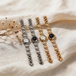 Bracciale con orologio in argento punk e pietre preziose naturali, orologio da polso con quadrante mini in stile street, bracciale con orologio con ciondoli a forma di farfalla e cuore Y2K, idea regalo speciale