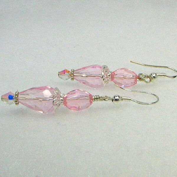 Light pink earrings, Swarovski crystals, sterling earwires.