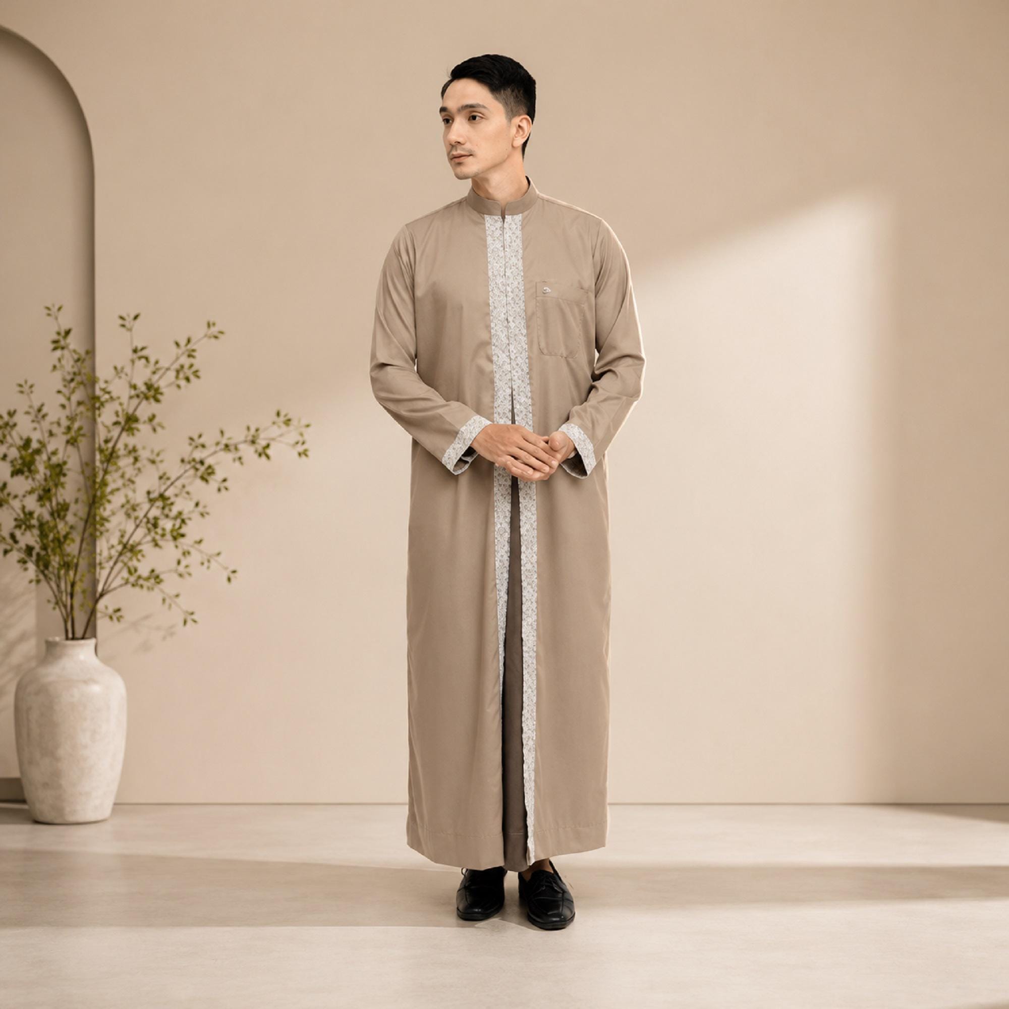 Men's 2-piece Dubai Thobe Set With Lace Outer Islamic Robe - Etsy