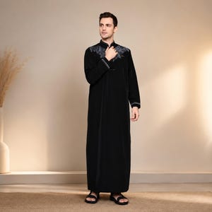 arab formal dress men Black Arabic 3-Piece Mens Suit - Slim Fit High Collar Tuxedo Blazer, Prom Jacket & Pants
