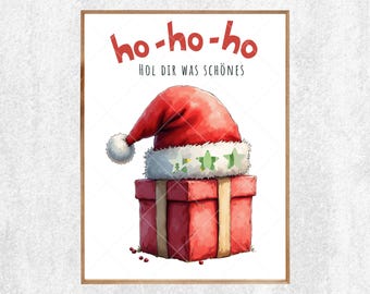 Regalo de Navidad en efectivo ¡Ho Ho! Consigue algo bonito - Gorro de Papá Noel - Descarga instantánea en PDF - Personalizable