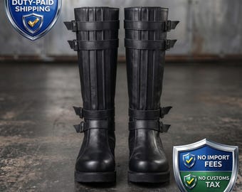 Kylo Ren Real Leather Cosplay Boots, Screen Accurate Sith Shoes, Black Costume Footwear