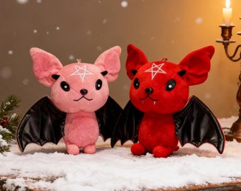Gothic Bat Plush Toy – Dark Aesthetic Stuffed Animal, Cute Bat Plushie Gift, Handmade Soft Toy, Gothic Room Decor, Birthday Gift for Her