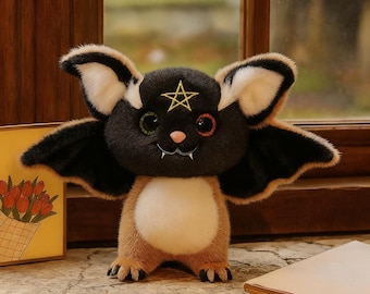 Demon Bat Plush Toy – Handmade Gothic Stuffed Doll, Cute Spooky Bat Plushie for Halloween Gifts, Home Décor Collectible Soft Toy