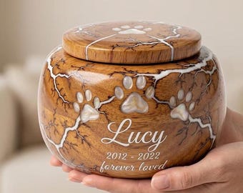 Fractal Burned Mango Wood Memory Box – Personalized Pet Tribute Gift