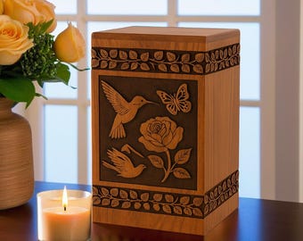 Handcrafted Hummingbird urn for human ashes, wooden cremation urn, engraved hummingbird memorial box, rosewood ashes urn, pet memorial urn