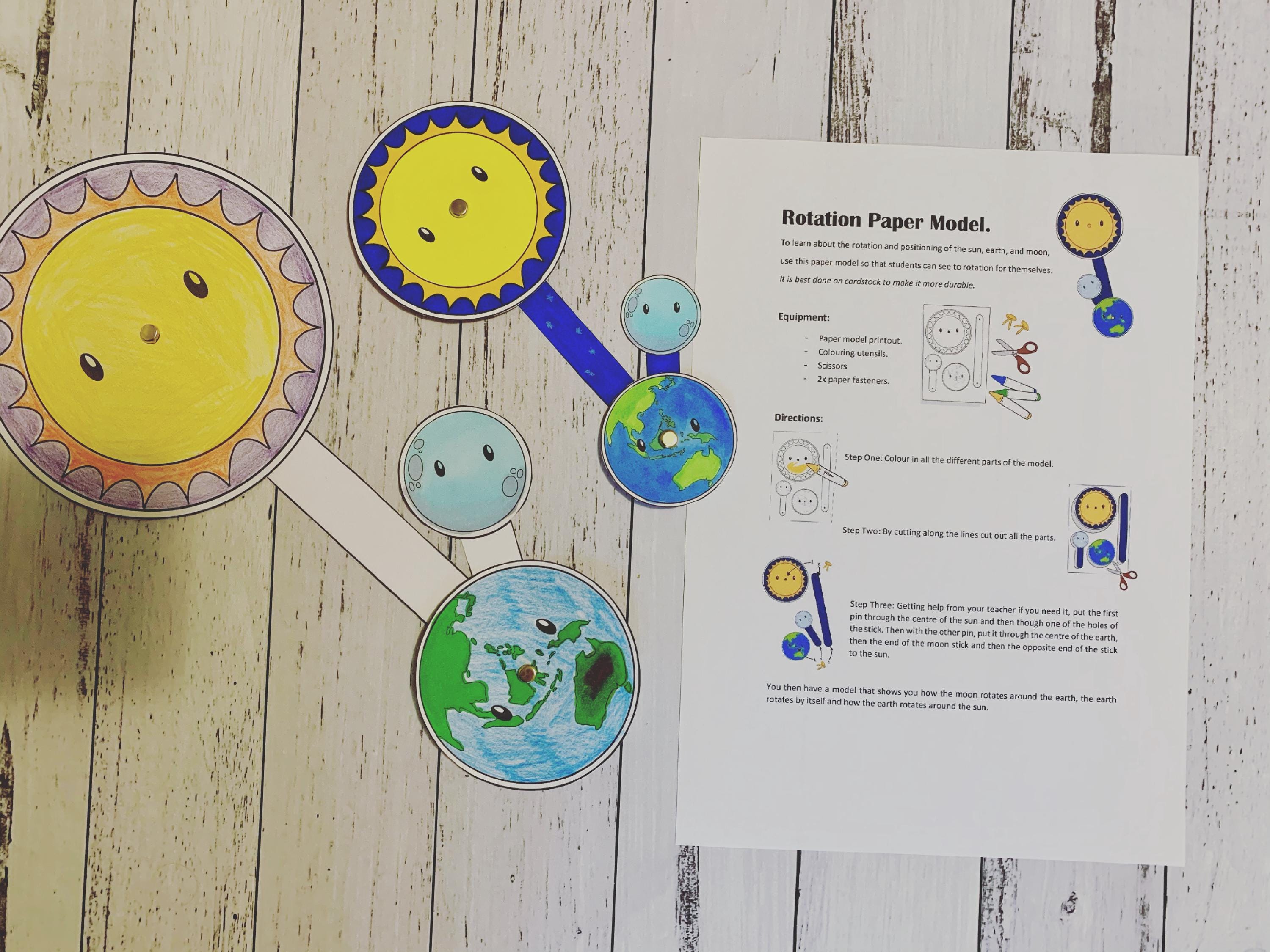 Earth Rotation Model | Sun, Earth, Moon Craft (PDF Pattern) - Etsy