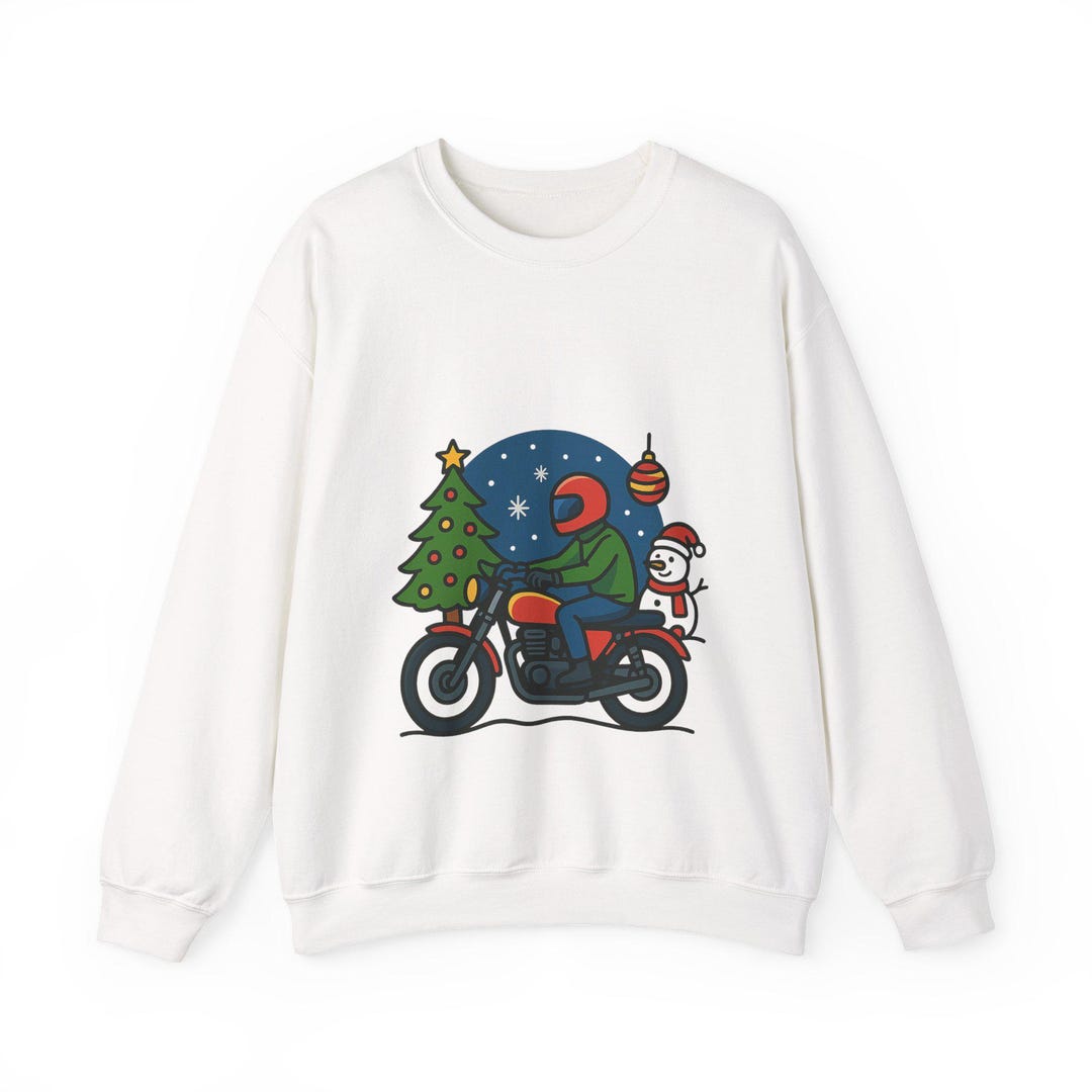 Motorcycle Rider With Christmas Tree Sweatshirt | Snowman Holiday Ride ...