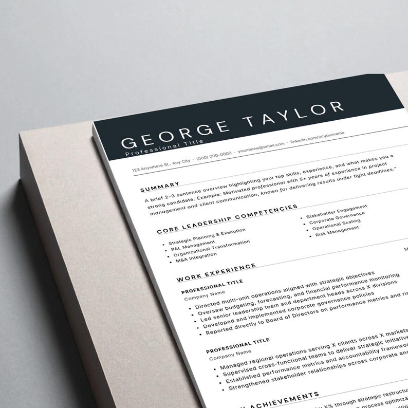 Executive Resume Template, C-suite ATS CV for CEO, Cover Letter, Word ...