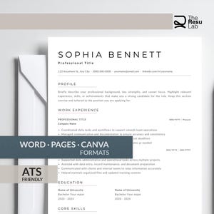 Modelo de currículo para assistente executivo | Currículo corporativo otimizado para ATS com carta de apresentação | Word, Pages e Canva