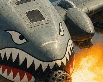 Quadro da parete con aereo A-10 Warthog Thunderbolt II - Poster vintage di un aereo militare - Stampa artistica con bocca di squalo - Regalo per pilota, per la stanza dei giochi