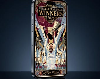 Aston Villa Europa League Winners 2026 Digital Poster | UEFA Victory Screensaver | Art Deco Style phone case or screen saver| AVFC Trophy