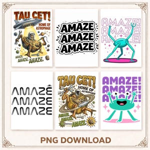 Amaze Amaze Amaze PNG Bundle, Project Hail Mary Digital Download, Rocky Eridian, Sci Fi Book, BookTok Reader Gift, Retro Halftone Typography