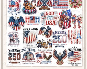 100+ America 250 PNG Bundle, USA 250th Anniversary Digital Download, 4th of July 2026 Sublimation, Patriotic Custom Shirt Design Files