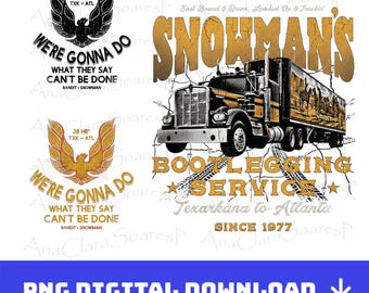 PNG-Bundle „Schneemann-Schmuggeldienst“, Klassischer Trucker von 1977, Retro-Filmzitat-Sublimation, Design „East Bound and Down“, Screaming Eagle