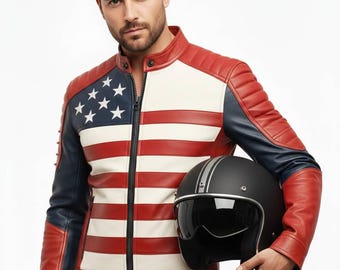 USA Jacket Men Flag Biker Leather Patriotic Motorcycle Style Coat | American Moto Jacket